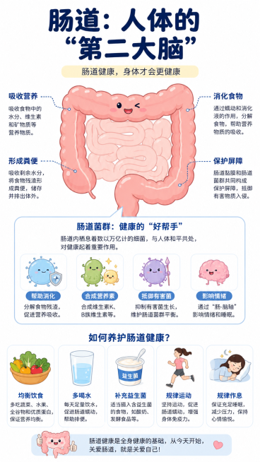 肠道漫画示意图，风格简约清晰，医学科普向预览效果