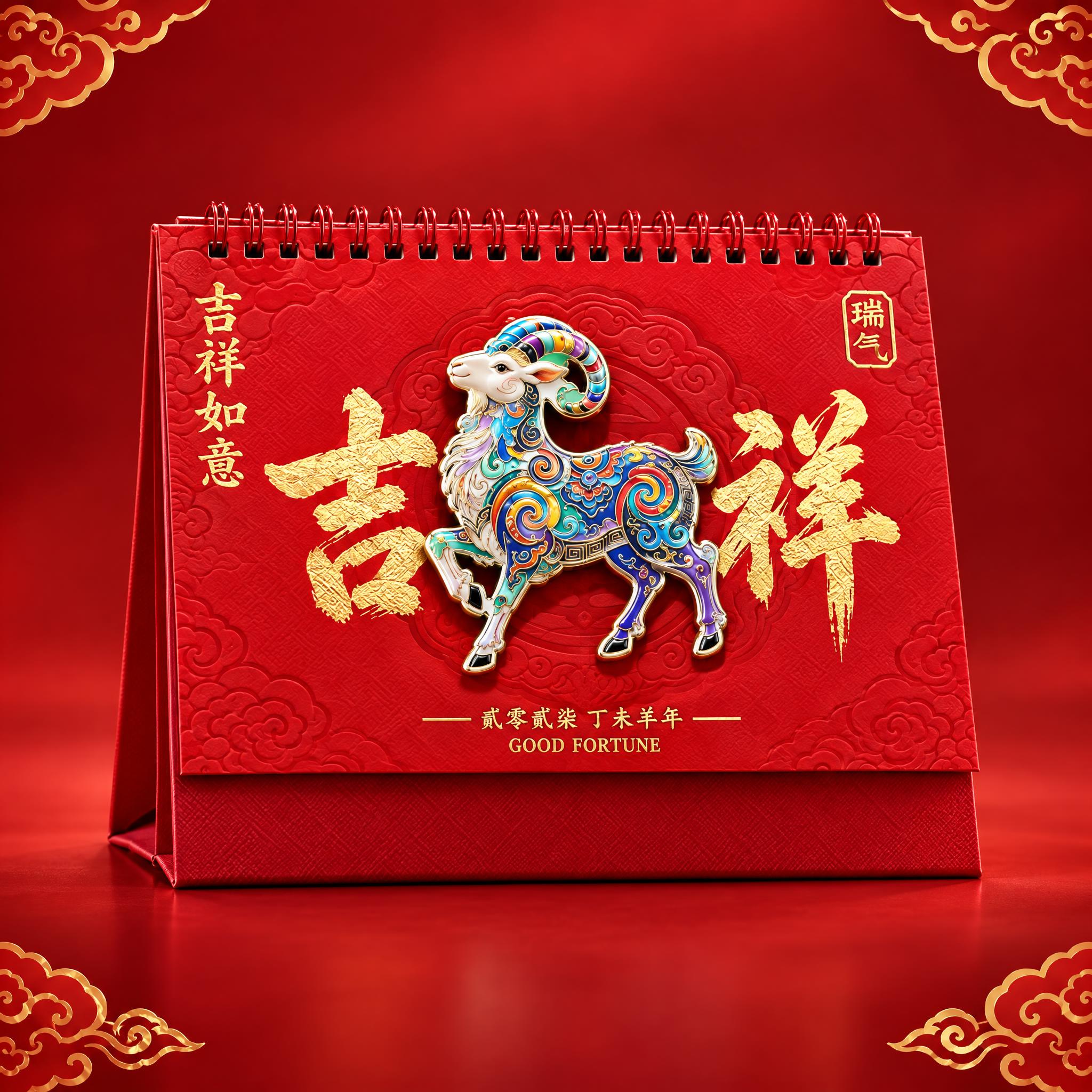 将这张四宫格图中的吉祥如意款（左上羊款）台历单独提取出来，生成… - 图片创意预览