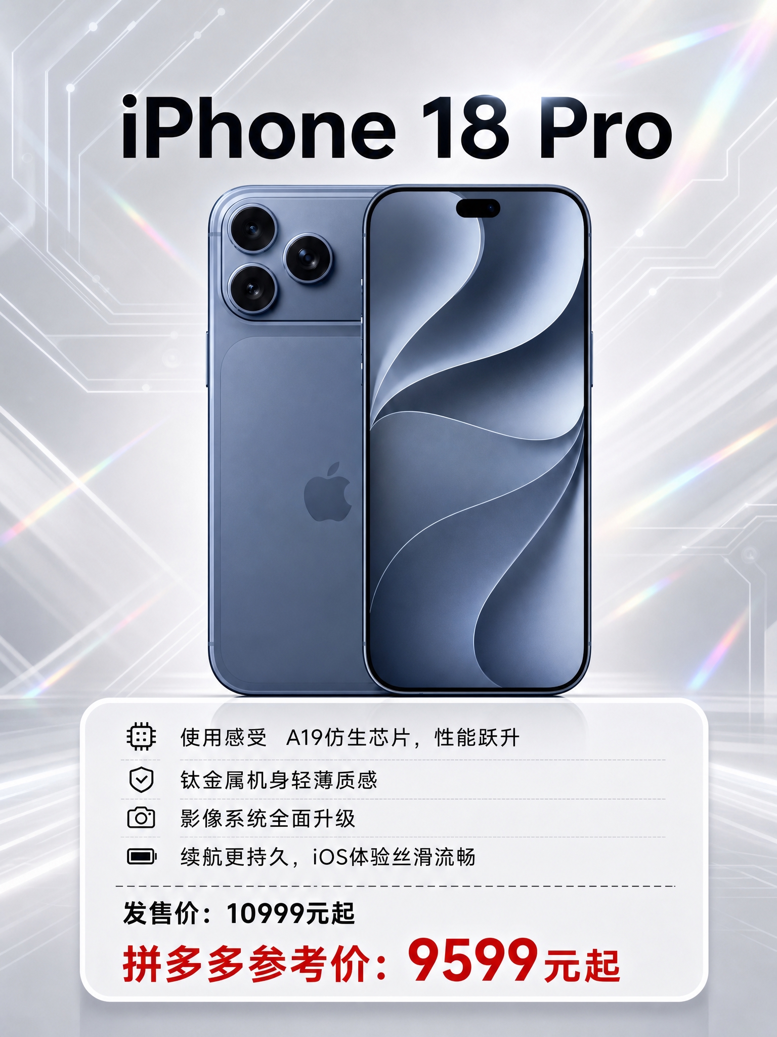 一张竖版3:4比例的iPhone 18 Pro手机促销海报，科… - 图片创意预览