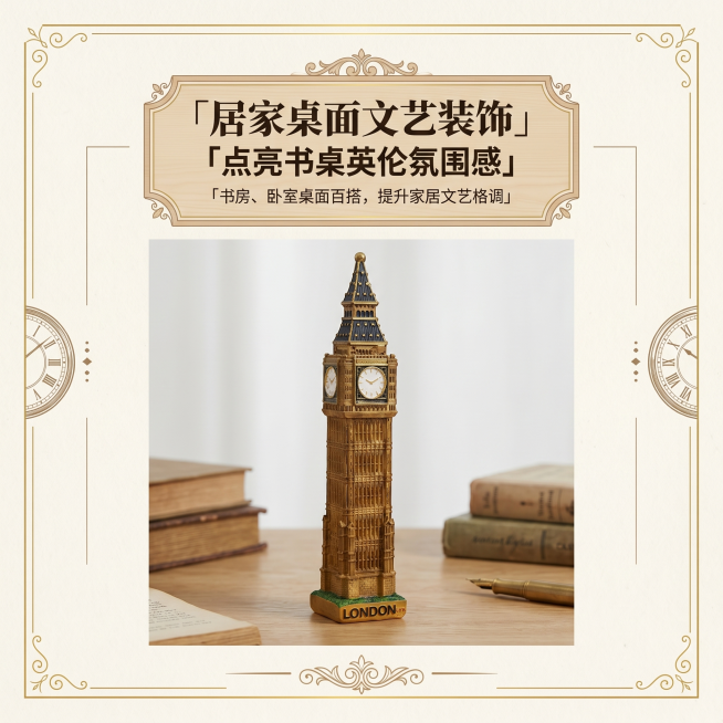 1:1正方形商业电商摄影，英伦复古轻奢杂志风；整体统一浅米白底色#F5F1E8，主色复古古铜棕#C19A6B，辅助藏青#1A237E，点缀鎏金#FFD700；字体统一：大标题思源宋体Heavy，副标题预览效果