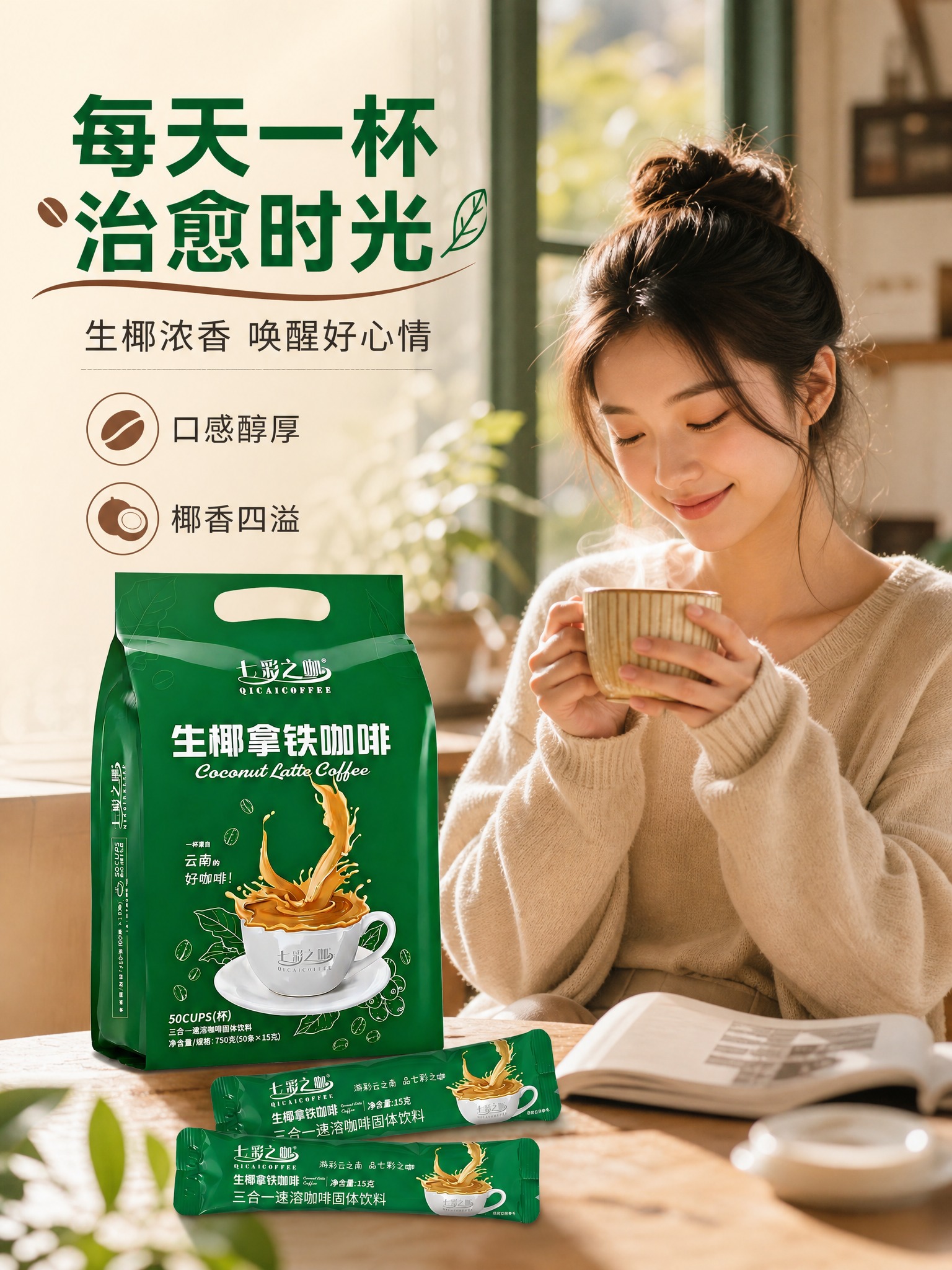 [商品] 使用【图1】七彩之咖生椰拿铁大包装袋、【图2】独立小… - 图片创意预览