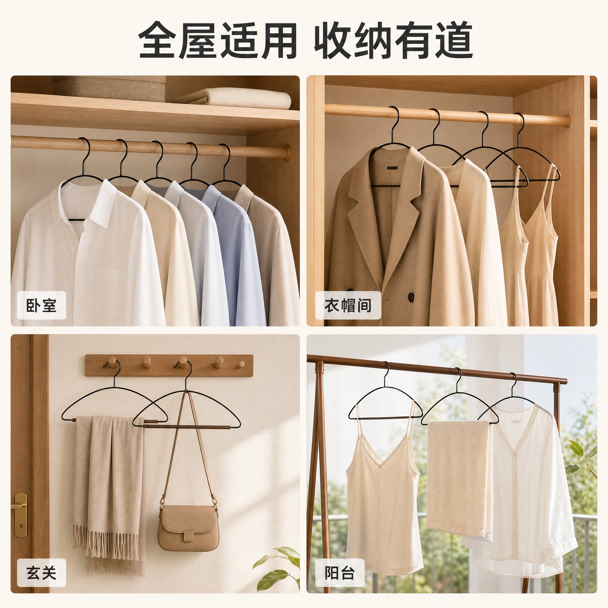 [主图-4] 多场景宫格图，展示衣架在不同家居空间的使用场景。… - 图片创意预览