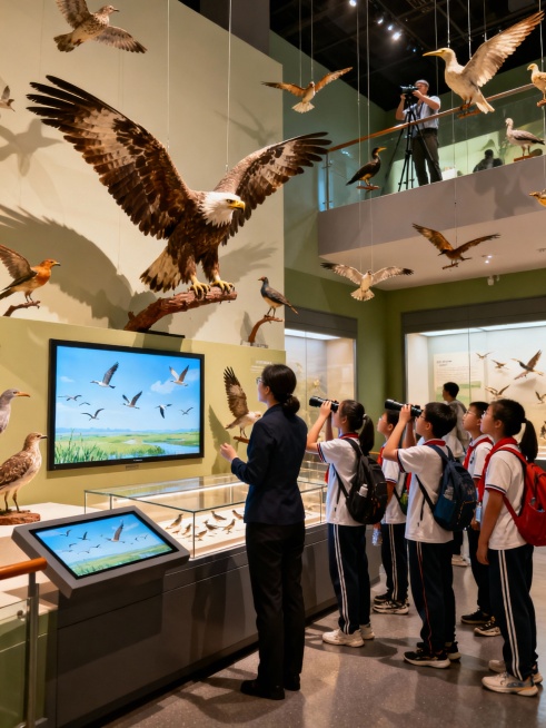 生成北京自然博物馆学生听讲解的画面，10张预览效果