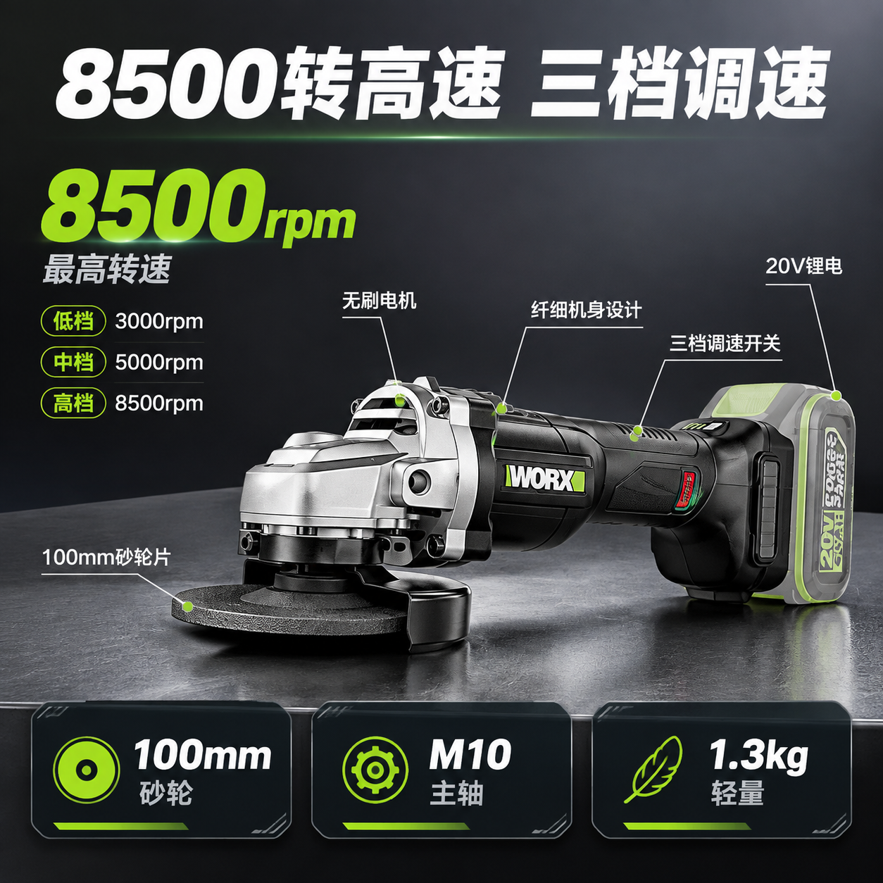 [主图-2] 核心性能亮点图，主题：8500转高速 三档调速。… - 图片创意预览