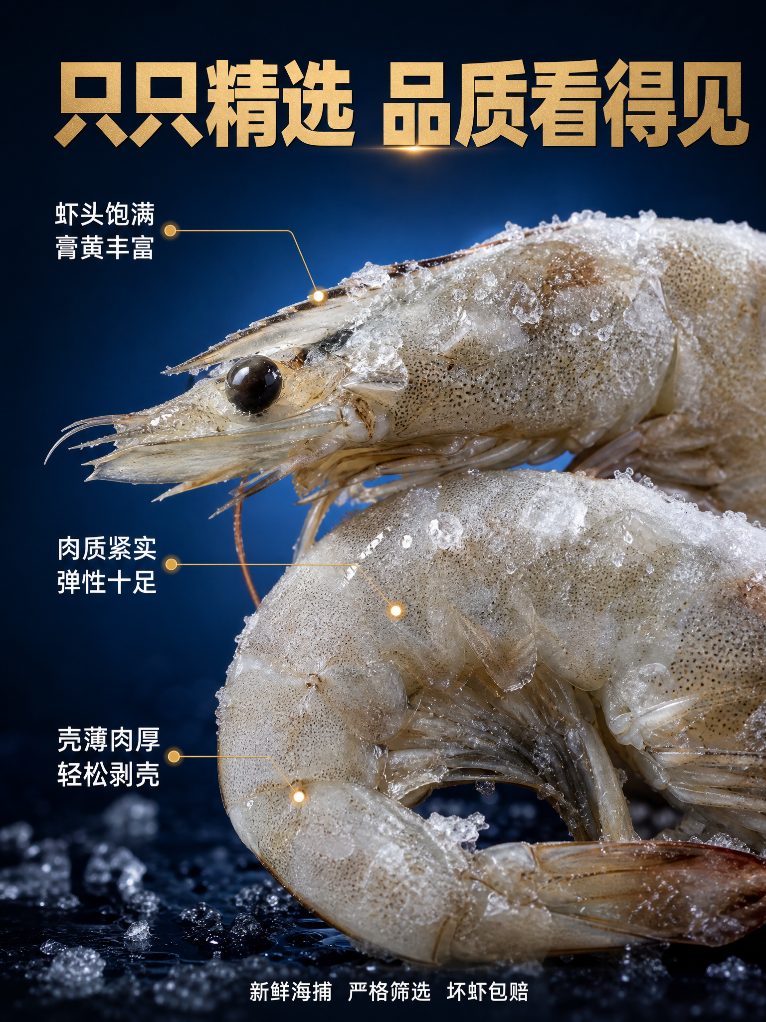 [详情页-4] 王牌大虾活虾盐冻礼盒装 细节特写 虾身品质微距… - 图片创意预览