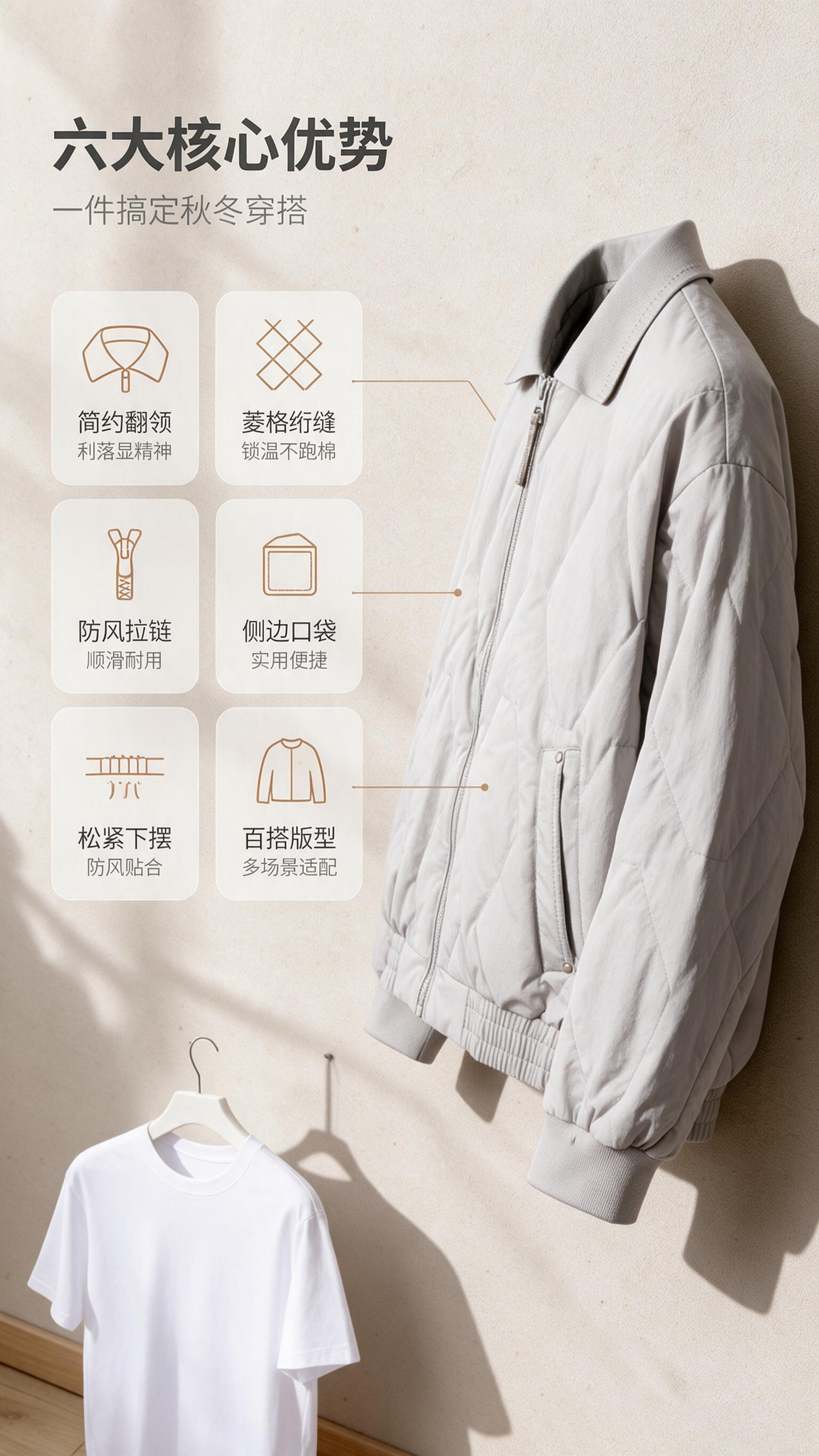 [商品] 使用【图1】男士浅灰色翻领菱格绗缝夹克棉服；商品处理… - 图片创意预览