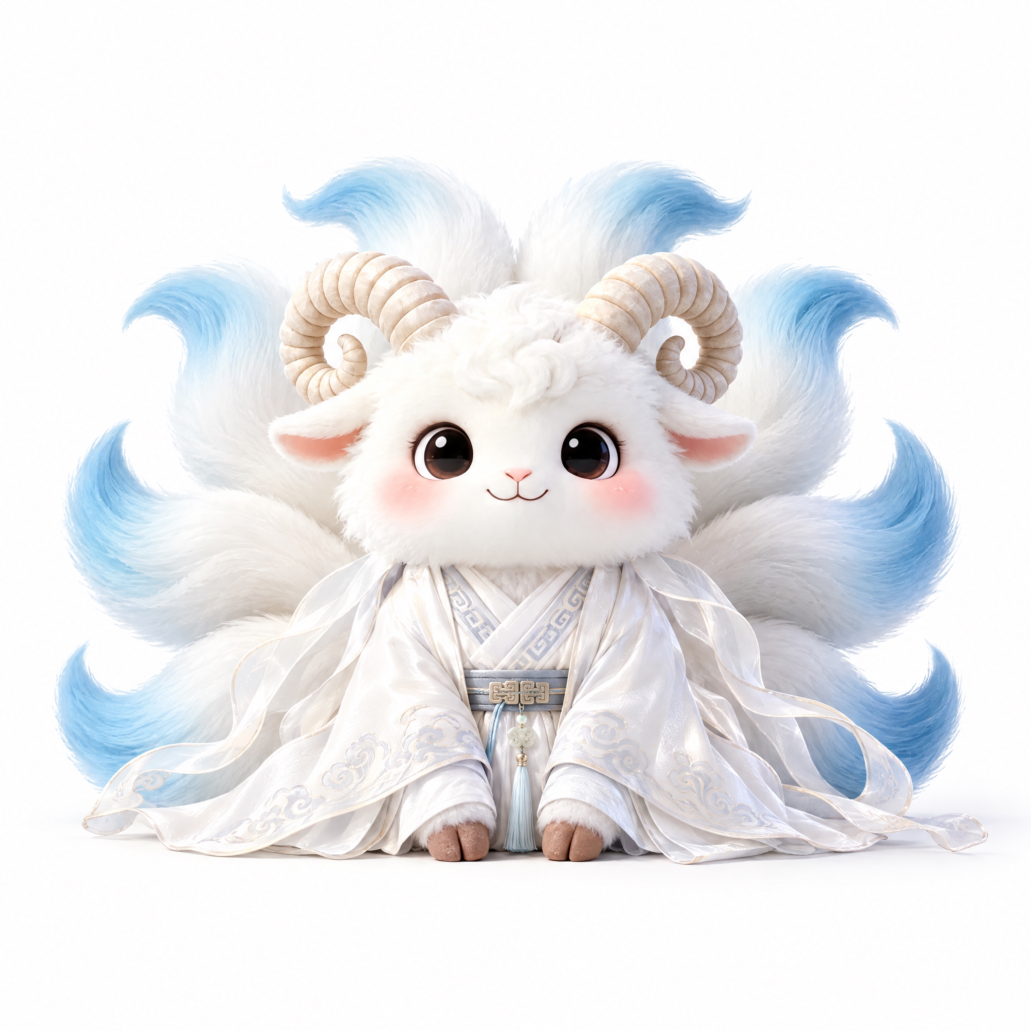 基于参考图中的九尾羊神兽，保持神兽原本的四足动物形态和所有特征… - 图片创意预览