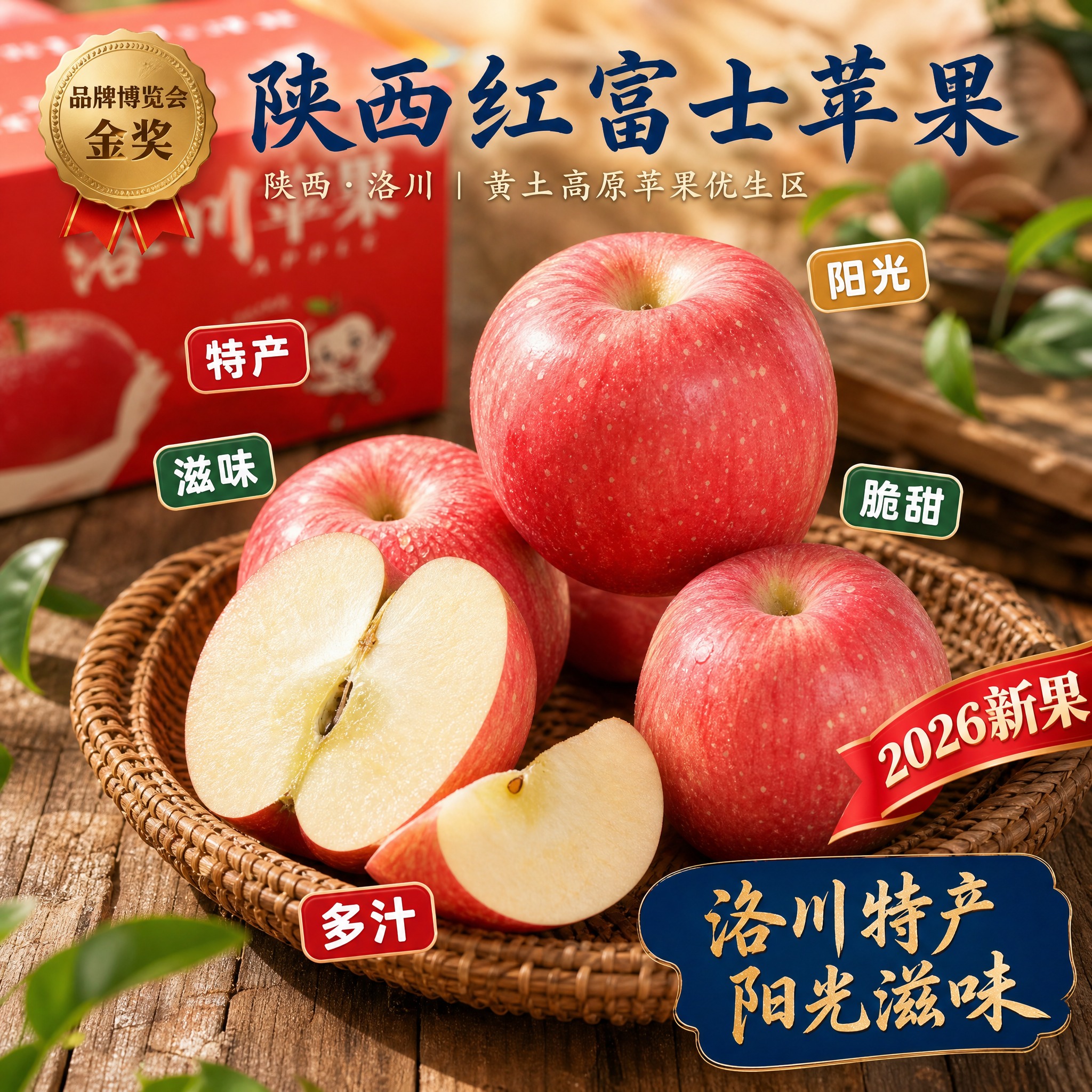 京东生鲜电商主图，800×800像素，1:1正方形。背景为藤编… - 图片创意预览