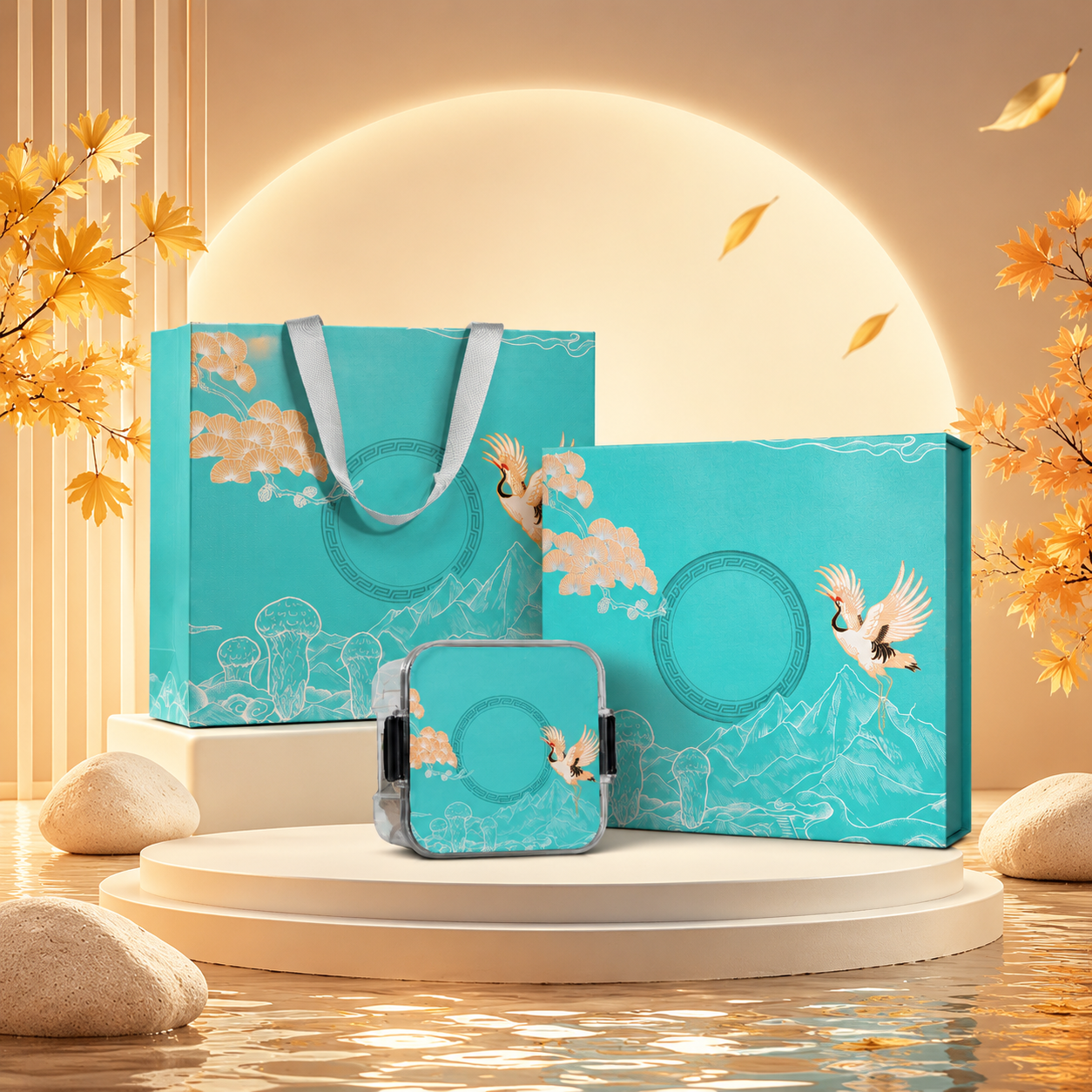 有机松茸礼盒套装（含手提袋、礼盒、内盒），严格参照上传产品图，… - 图片创意预览