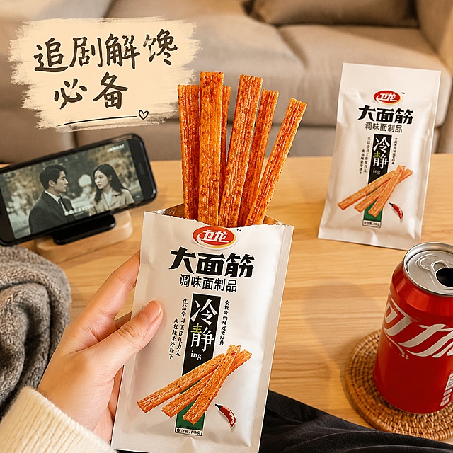 使用电商主图技能生成8张比例1:1的电商主图，适配平台为淘宝/天猫，商品为「图片1」「图片1」「图片1」，商品卖点为香辣大面筋，香辣油润柔软耐嚼 疏松多孔，筋道有嚼劲 气孔均匀，充分吸收调味，每一口都软糯过瘾，