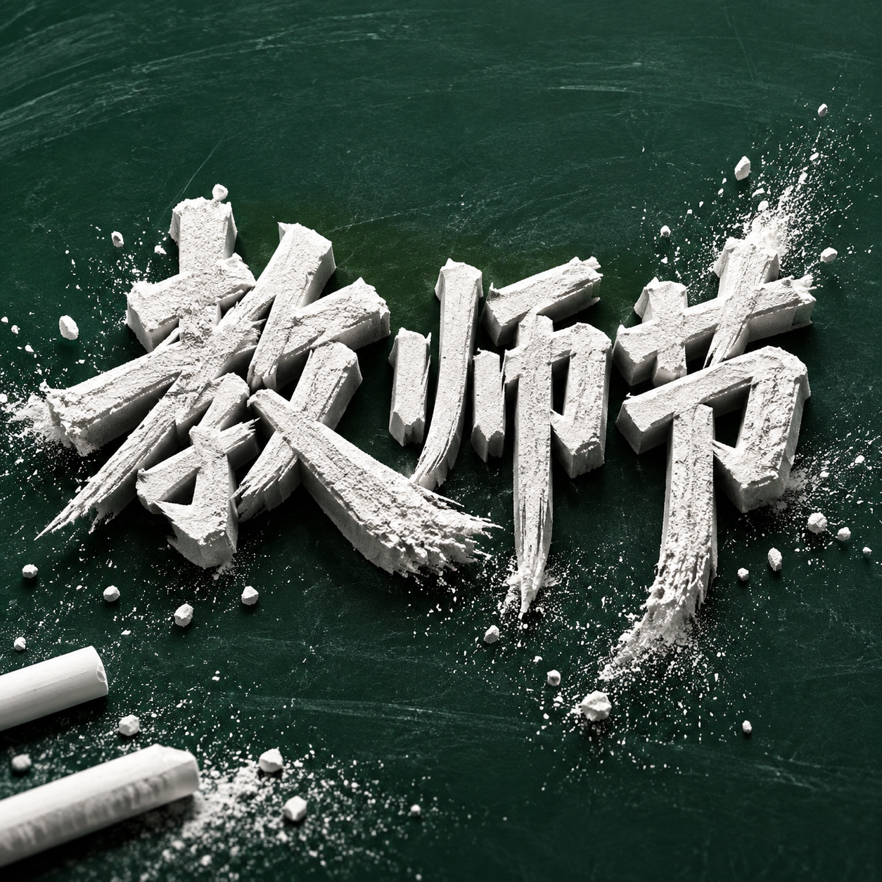 3D立体艺术字“教师节”，以粉笔为主题，字体完全由粉笔材质构成… - 图片创意预览