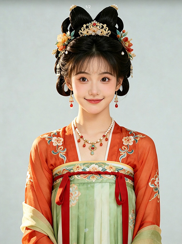 把参考图中人物姿态调整为端正面向观众的标准站姿，脸部和眼神扭转至平行正视正前方，嘴巴调整为轻微微笑，头身中轴线笔直。其他保持不变