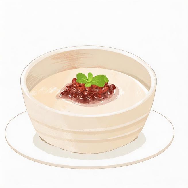 去除画面中所有水印，完整保留这碗红豆甜品插画的全部内容、风格与色彩，背景为纯白色预览效果