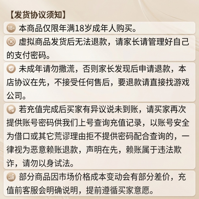 重新设计发货协议须知淘宝电商副图，保留所有文字内容不变，更换成简洁高级清晰的电商设计样式预览效果