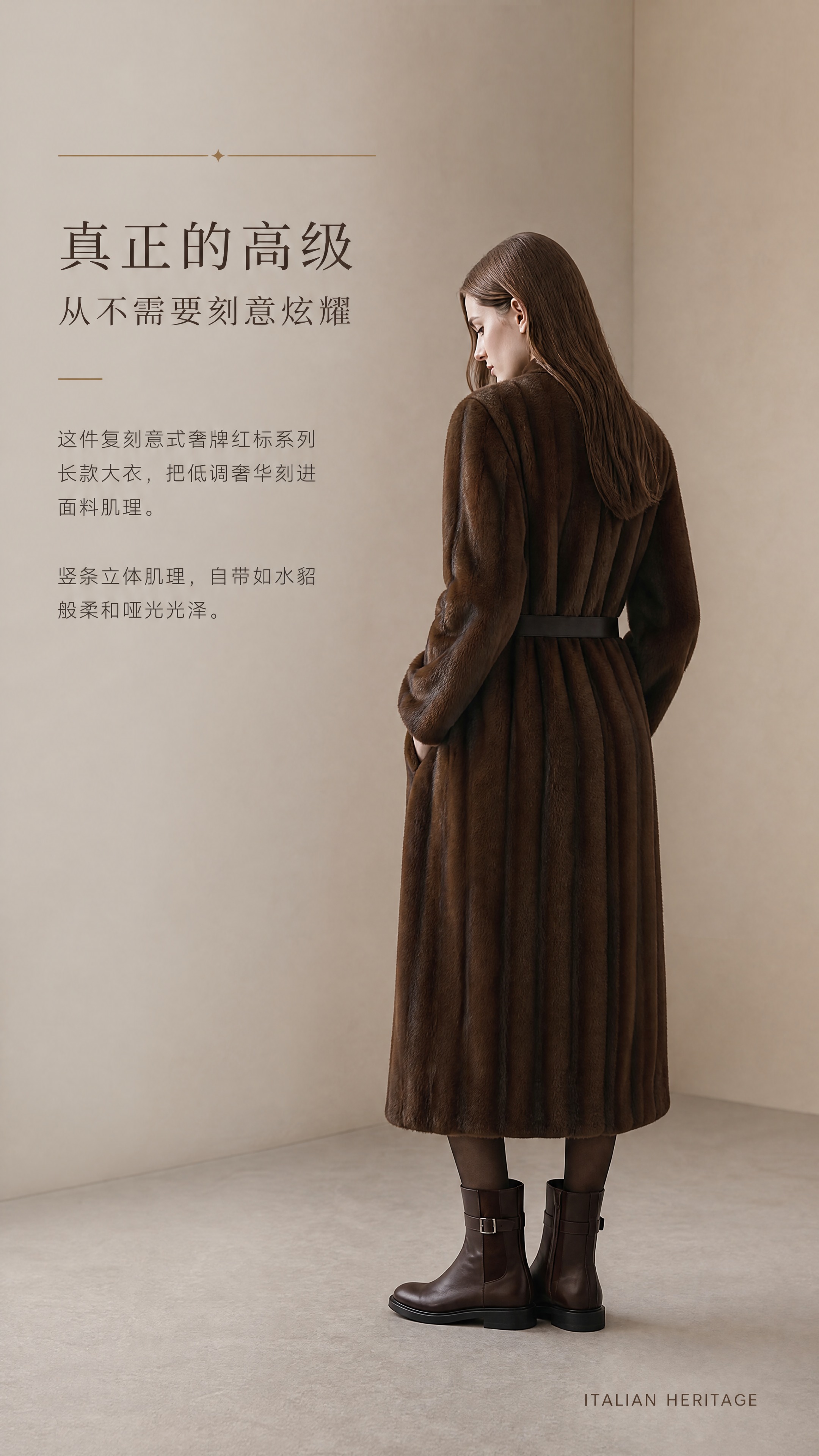 [商品] 使用【图1】深可可棕竖纹肌理长款大衣背面模特图；商品… - 图片创意预览