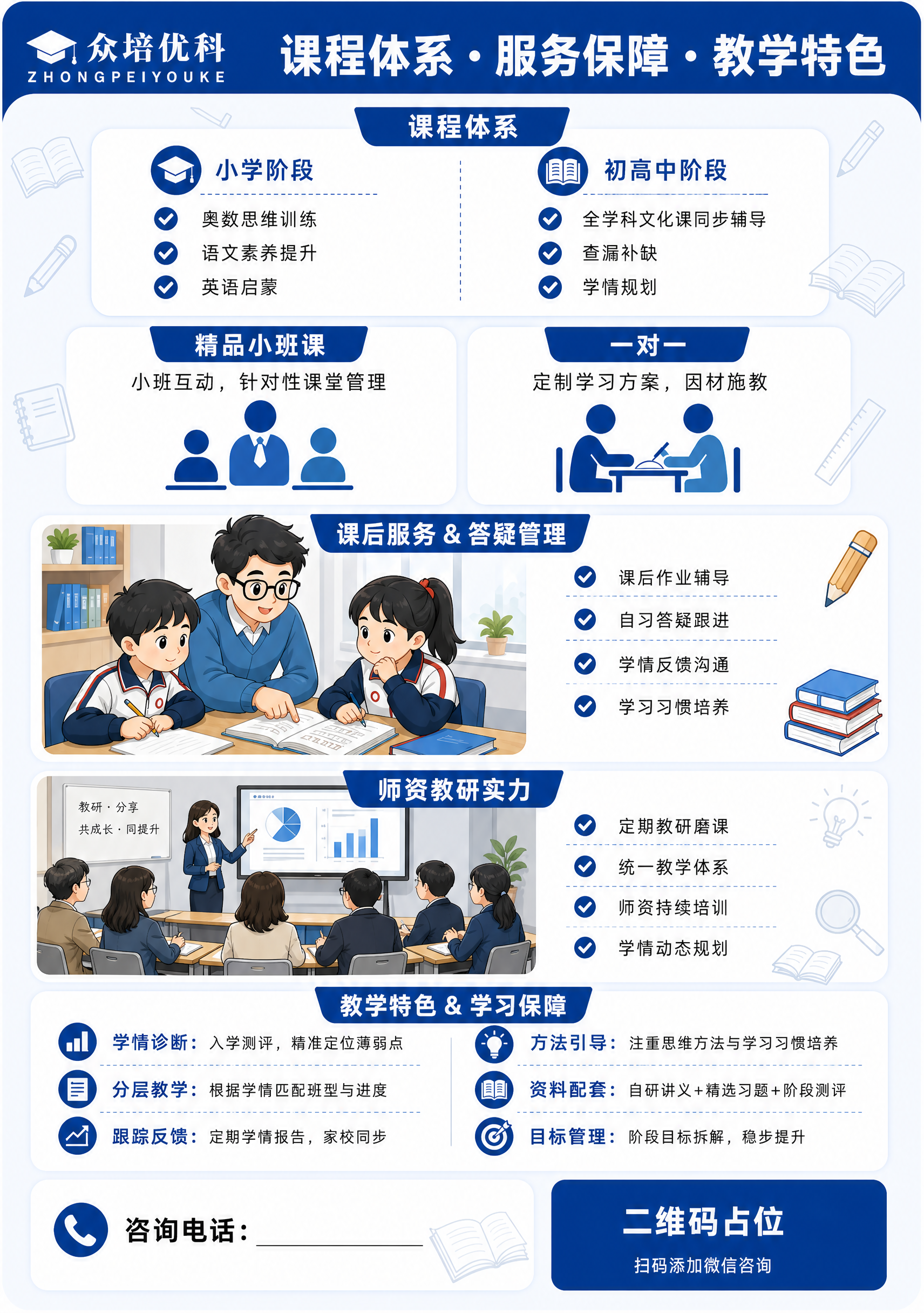 培训机构招生宣传单页背面，A4竖版2:3比例，清爽专业教育感，… - 图片创意预览