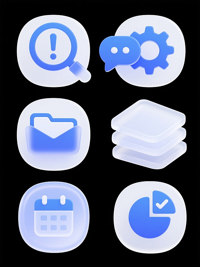 科技感十足的新拟态风图标，轻拟物设计手法，简约现代。