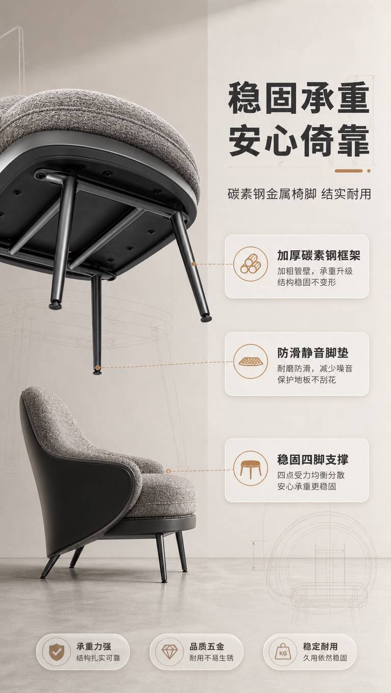 [商品] 使用【图1】灰色布艺休闲椅；保留黑色细金属椅脚、椅身… - 图片创意预览
