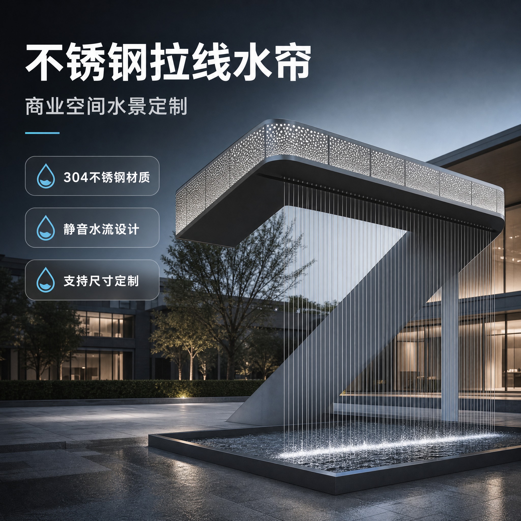 [主图-1] 不锈钢拉线水帘首图，主打商业空间水景定制定位，突… - 图片创意预览
