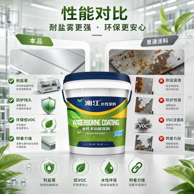 [主图7] 性能对比，工业浅绿色调，保持产品一致，本品vs普通涂料，突出耐盐雾和环保优势，1:1 4K预览效果
