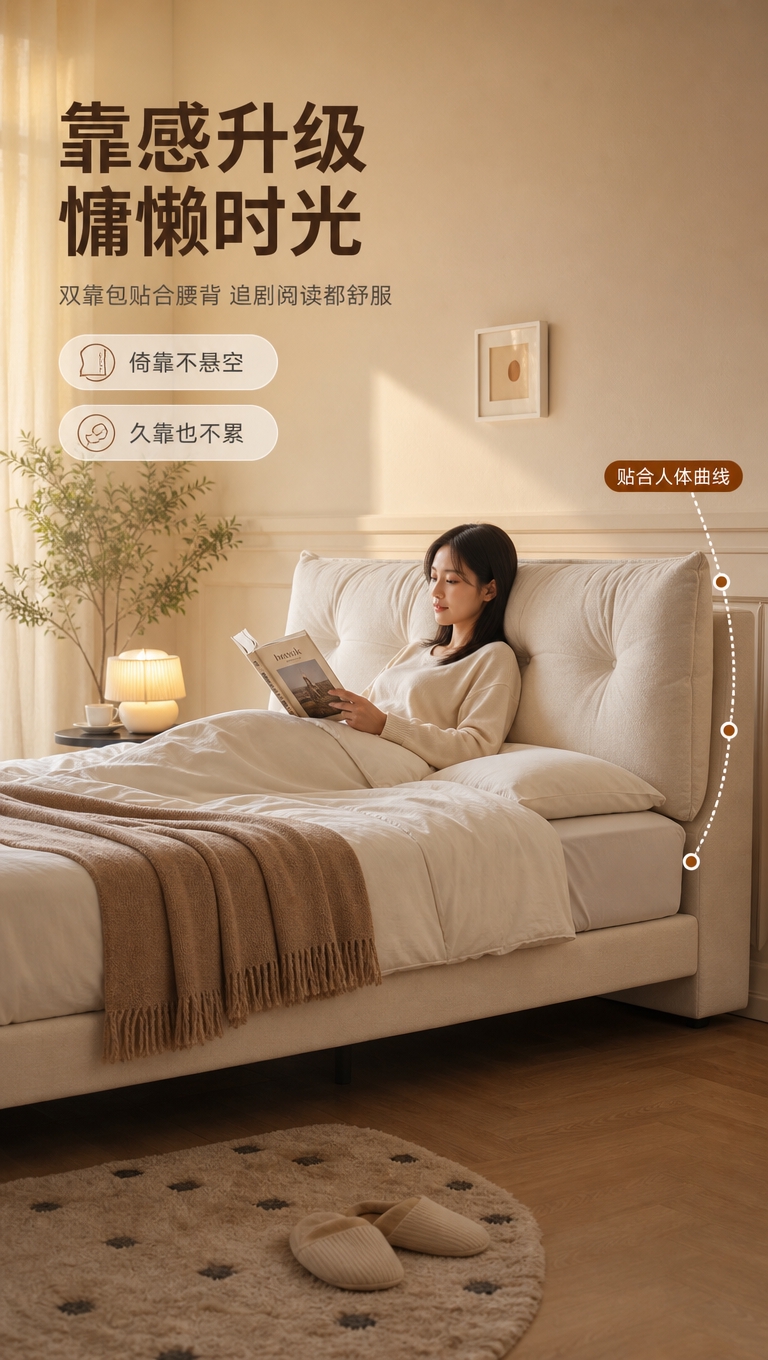 [商品] 使用【图1】C级布艺04系列高脚齐边布艺床，米白色布… - 图片创意预览