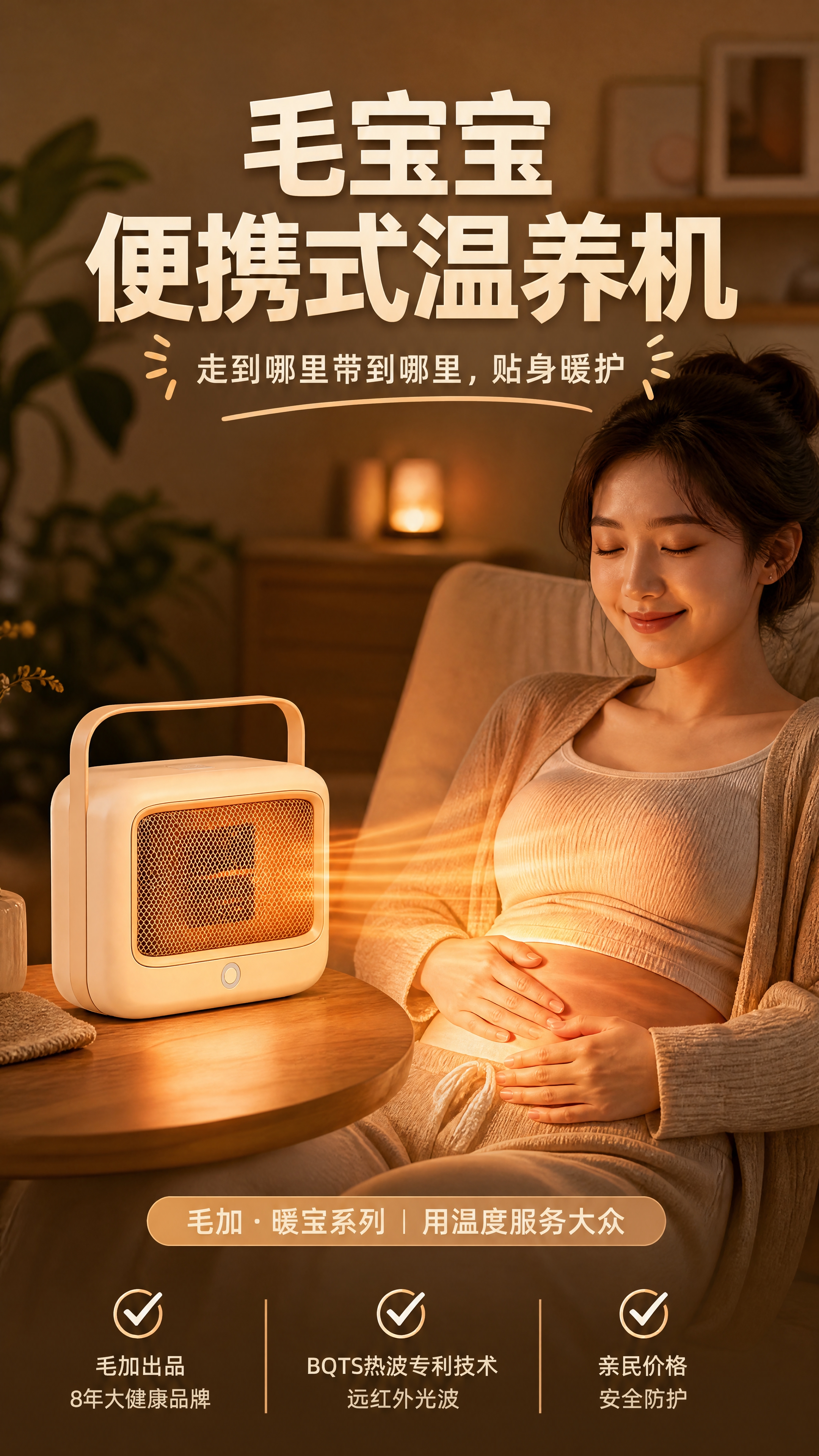 毛宝宝便携式温养机产品海报，9:16竖版，4K超清，质感强烈，… - 图片创意预览
