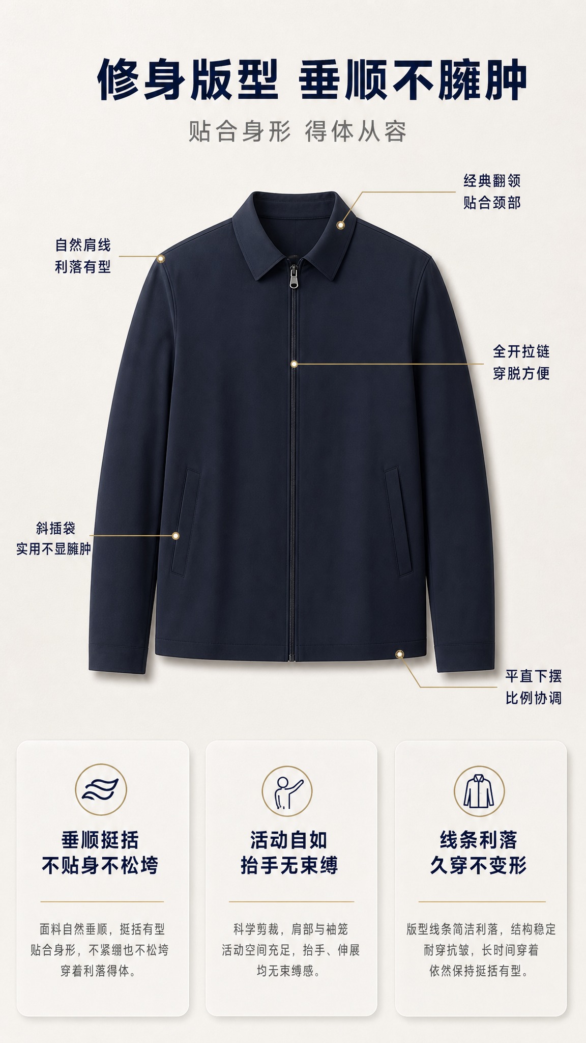 [商品] 使用【图1】深海军蓝行政夹克；保留经典衬衫翻领、前中… - 图片创意预览