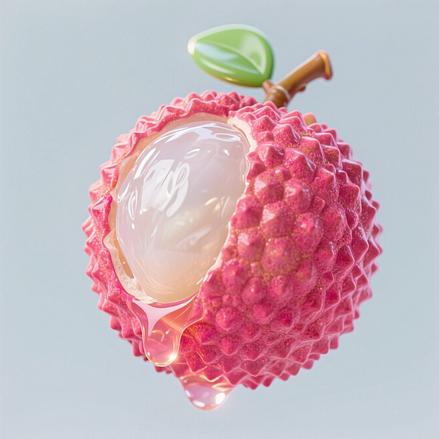 3D重拟物风荔枝，清新感十足，细腻质感与光泽展现自然之美。