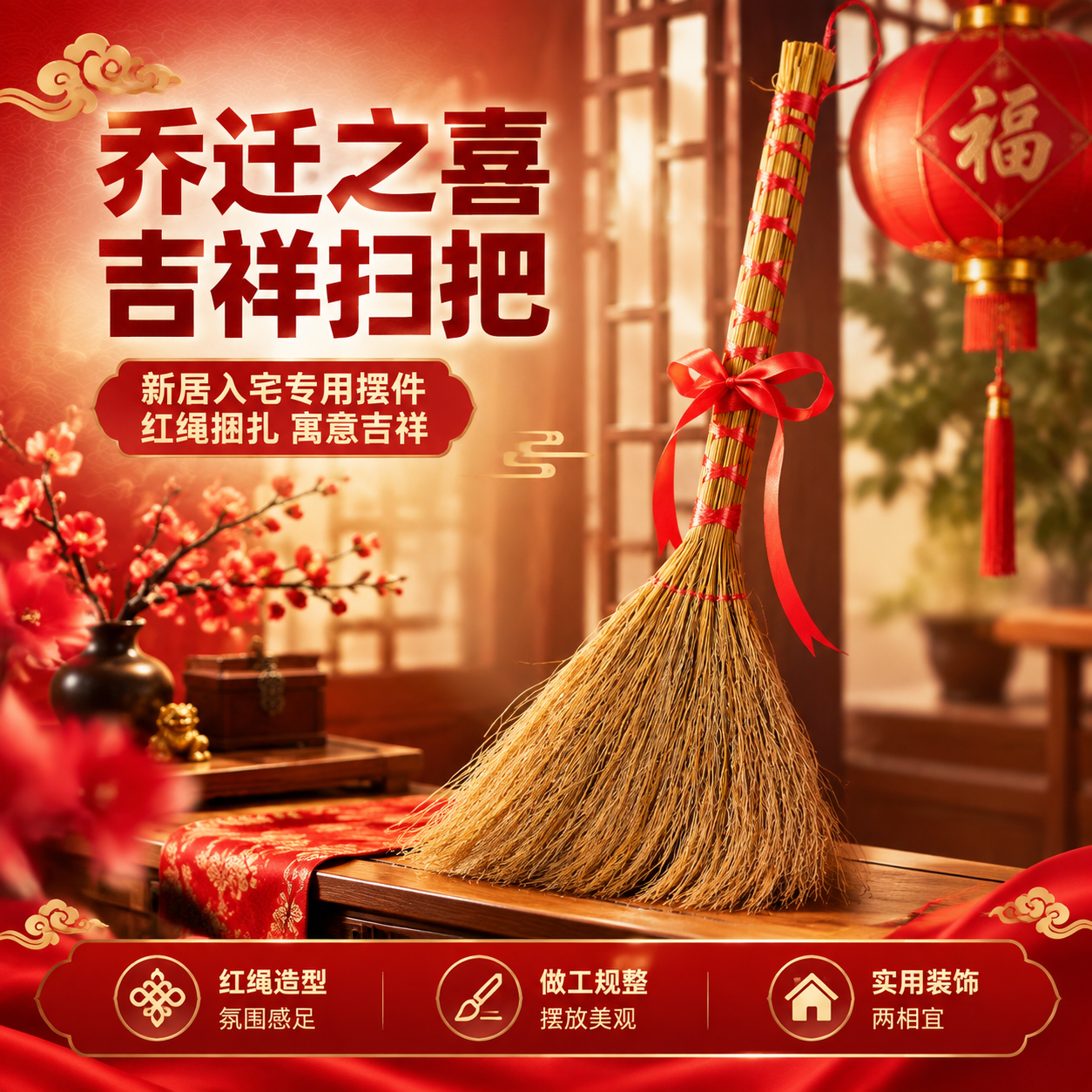 [商品] 使用【图1】扫把捆红绳乔迁之喜；保留植物秆主体、红色… - 图片创意预览