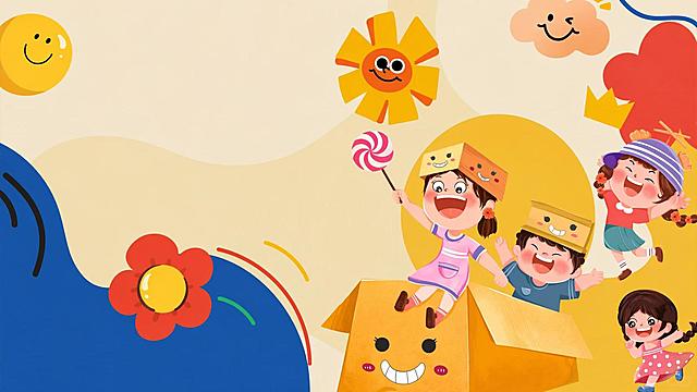 去掉图片中所有文字内容和右下角水印，保留所有卡通儿童插画和装饰图案不变，保持原有风格和配色，修复去除文字后的背景区域，让背景自然衔接，提升整体清晰度和画质