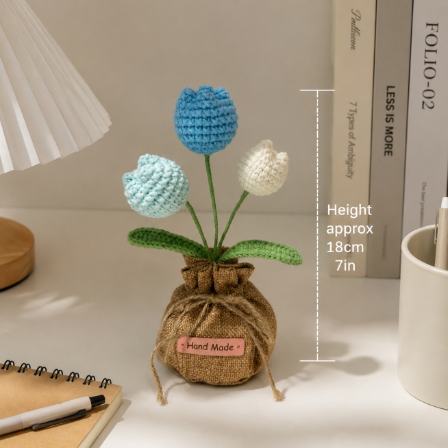 [主图-4] Size information display of this handmade crochet tulip decoration. Put the size data next to预览效果