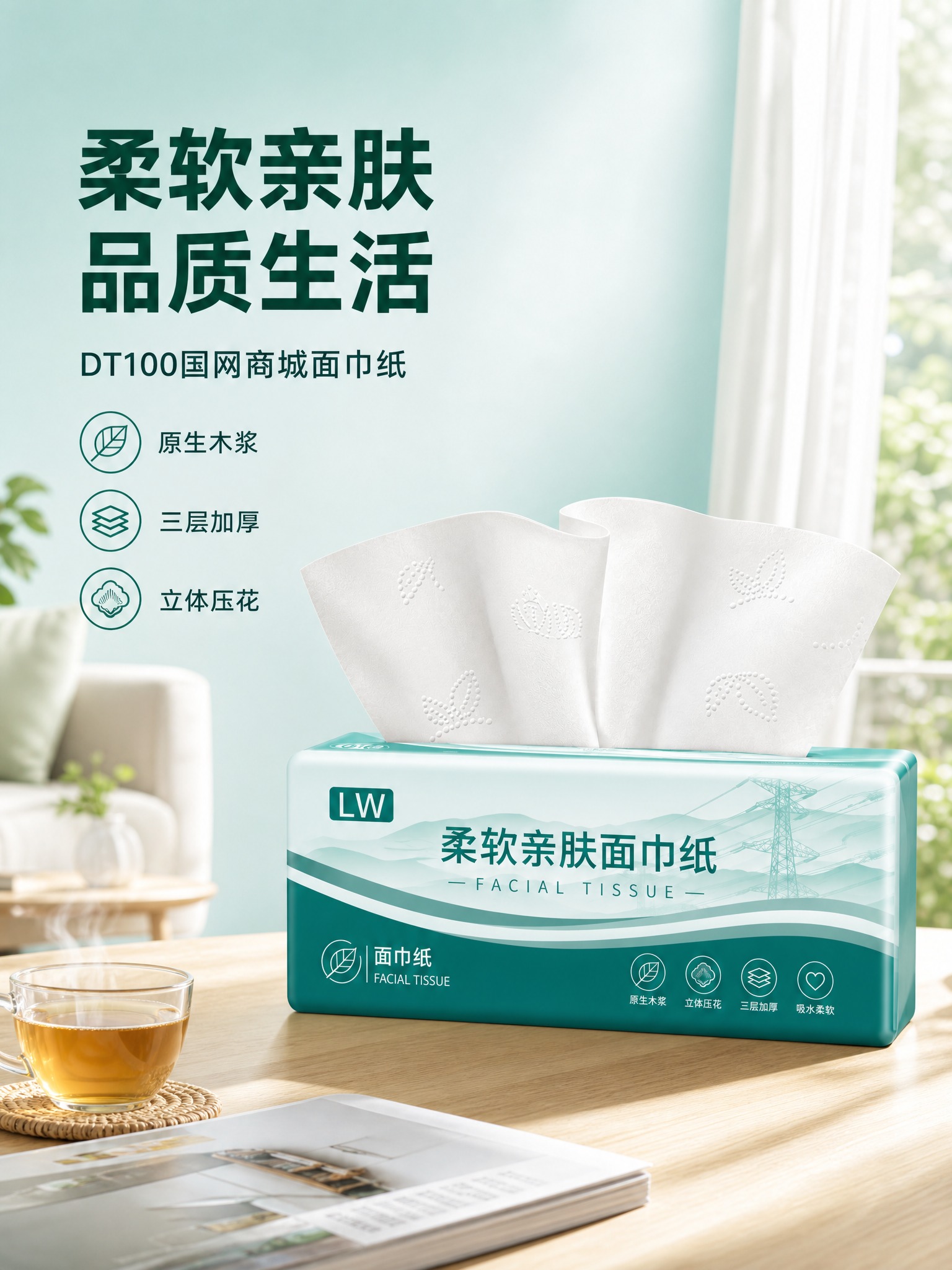 [商品] 使用【图1】DT100国网商城柔软亲肤面巾纸；保留包… - 图片创意预览