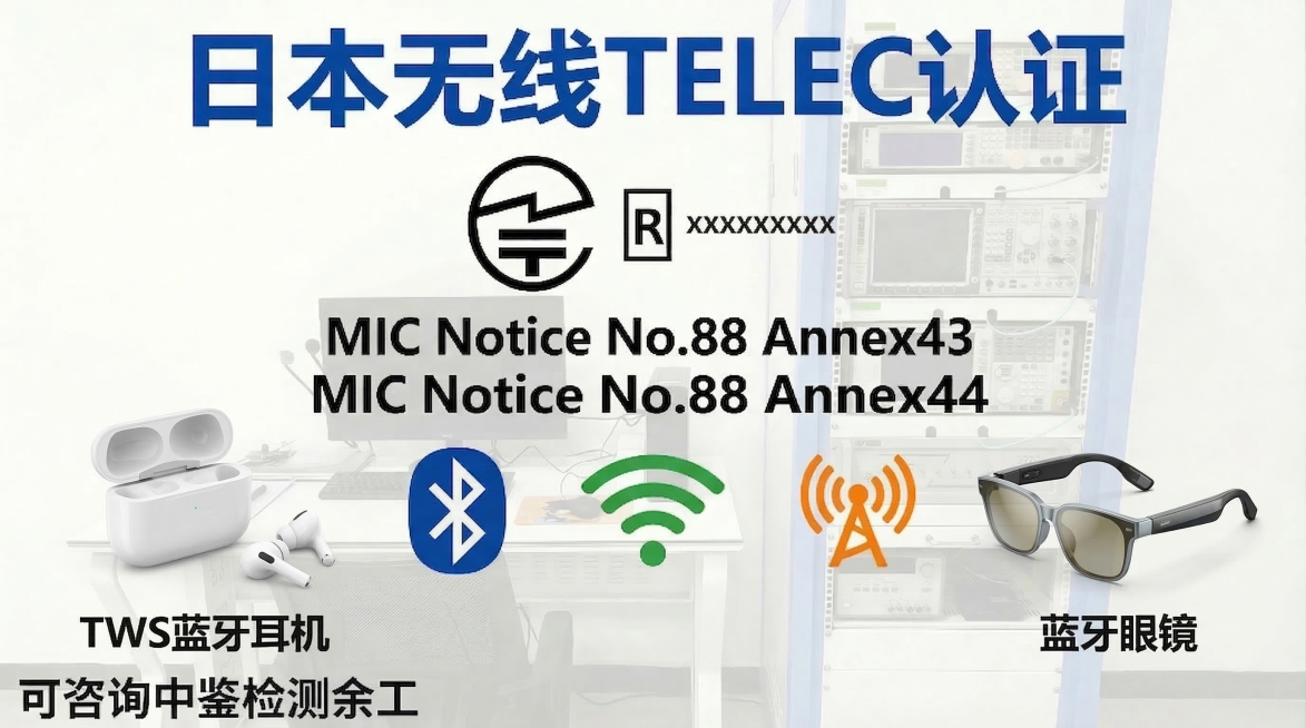 在原图底部蓝牙WiFi标志下方的空白区域，添加两张产品图片：左侧是TWS蓝牙耳机实拍图，图片下方配黑色文字"TWS蓝牙耳机"；右侧是蓝牙眼镜实拍图，图片下方配黑色文字"蓝牙眼镜"，保持原图整体风格、文预览效果