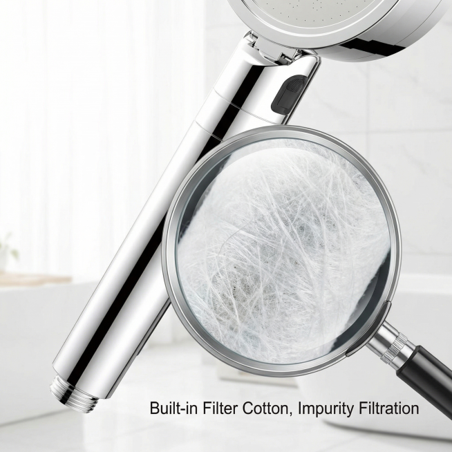 Detail close-up image for the filter part of the double-sided handheld showerhead. Keep the overall预览效果