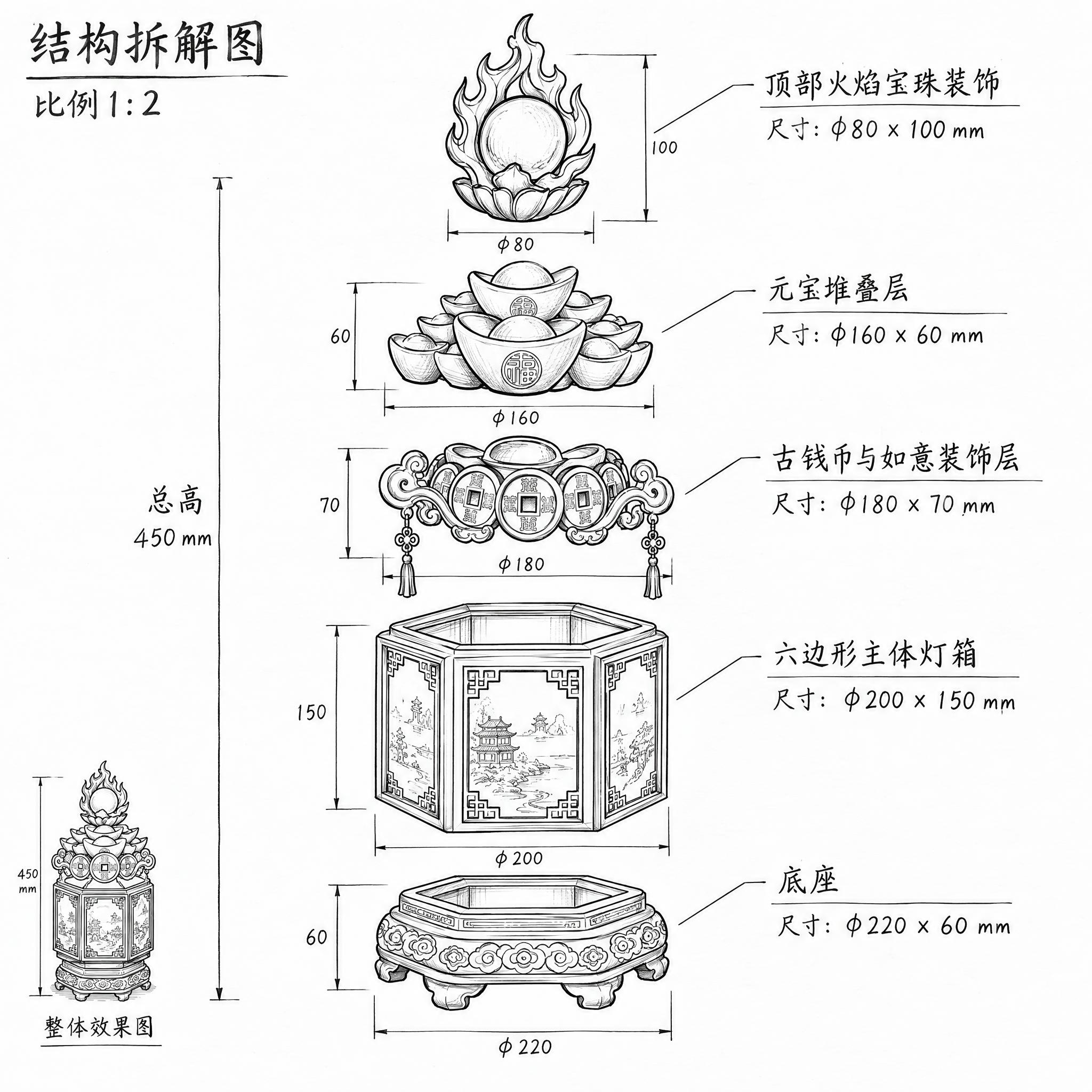 海宁博物馆文创产品设计草稿图第二张：结构拆解草图，手绘线稿风格… - 图片创意预览