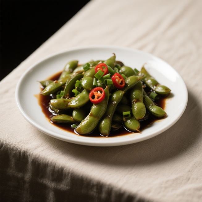 做一盘卤汁毛豆，用盘子装预览效果