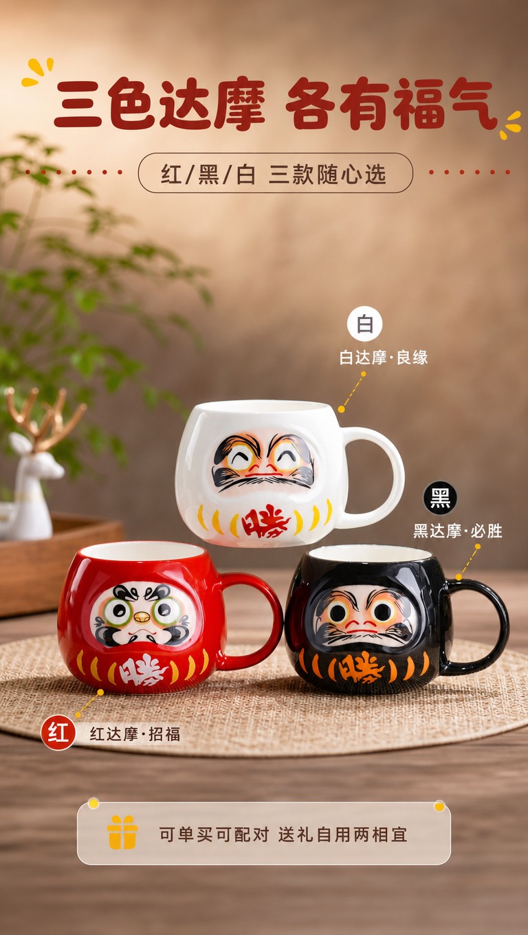 [商品] 使用【图9】三色达摩福运杯全家福；保留红色杯（绿眼白… - 图片创意预览