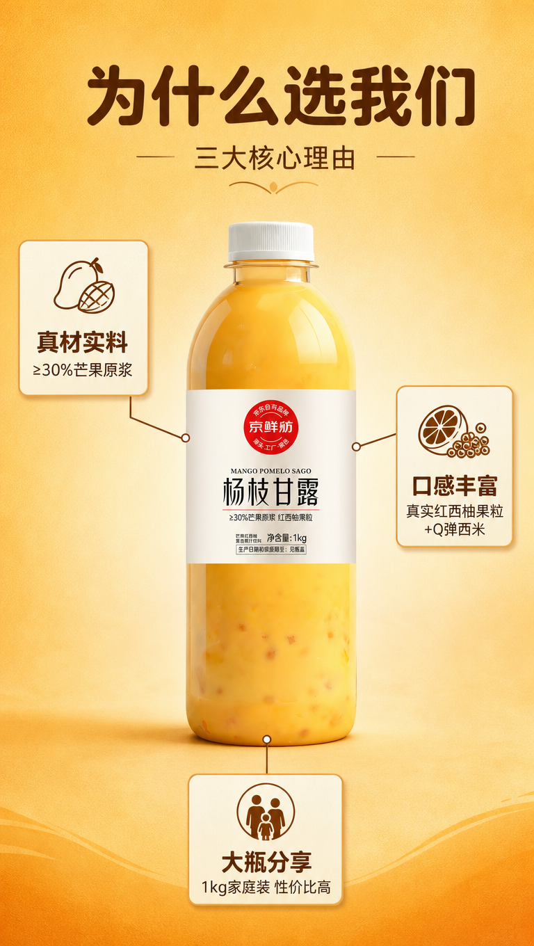 [商品] 使用【图1】京鲜舫杨枝甘露1kg瓶装饮料；保留瓶身标… - 图片创意预览