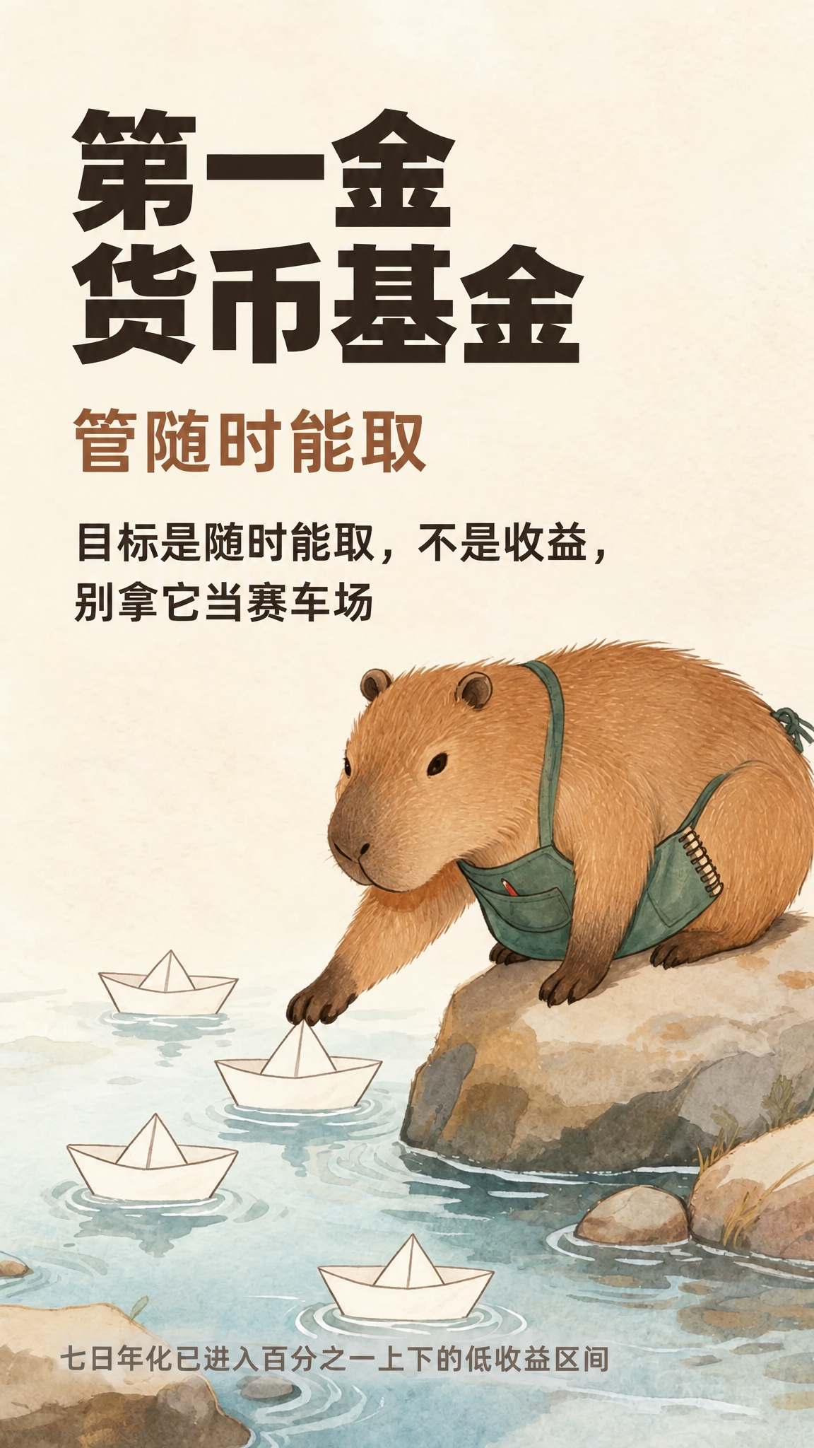 在这张水彩风格水豚玩纸船的插画基础上，添加精确位置的文字： 1… - 图片创意预览