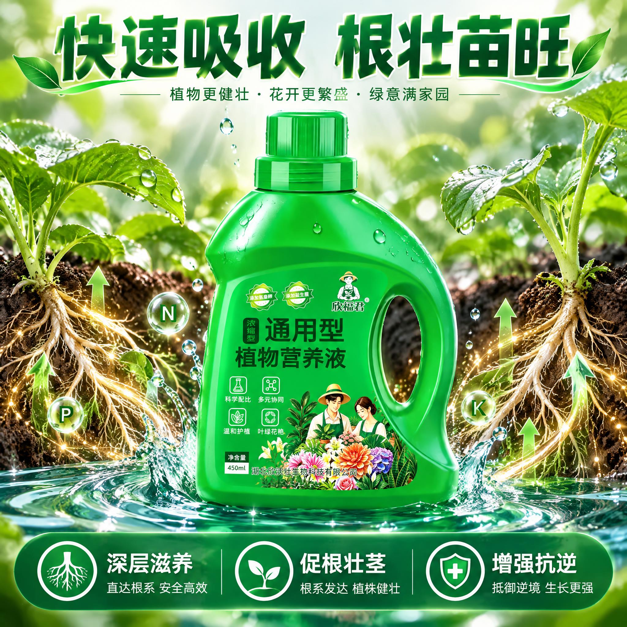 淘宝天猫1:1电商主图，通用型植物营养液，产品位于画面中央，背… - 图片创意预览