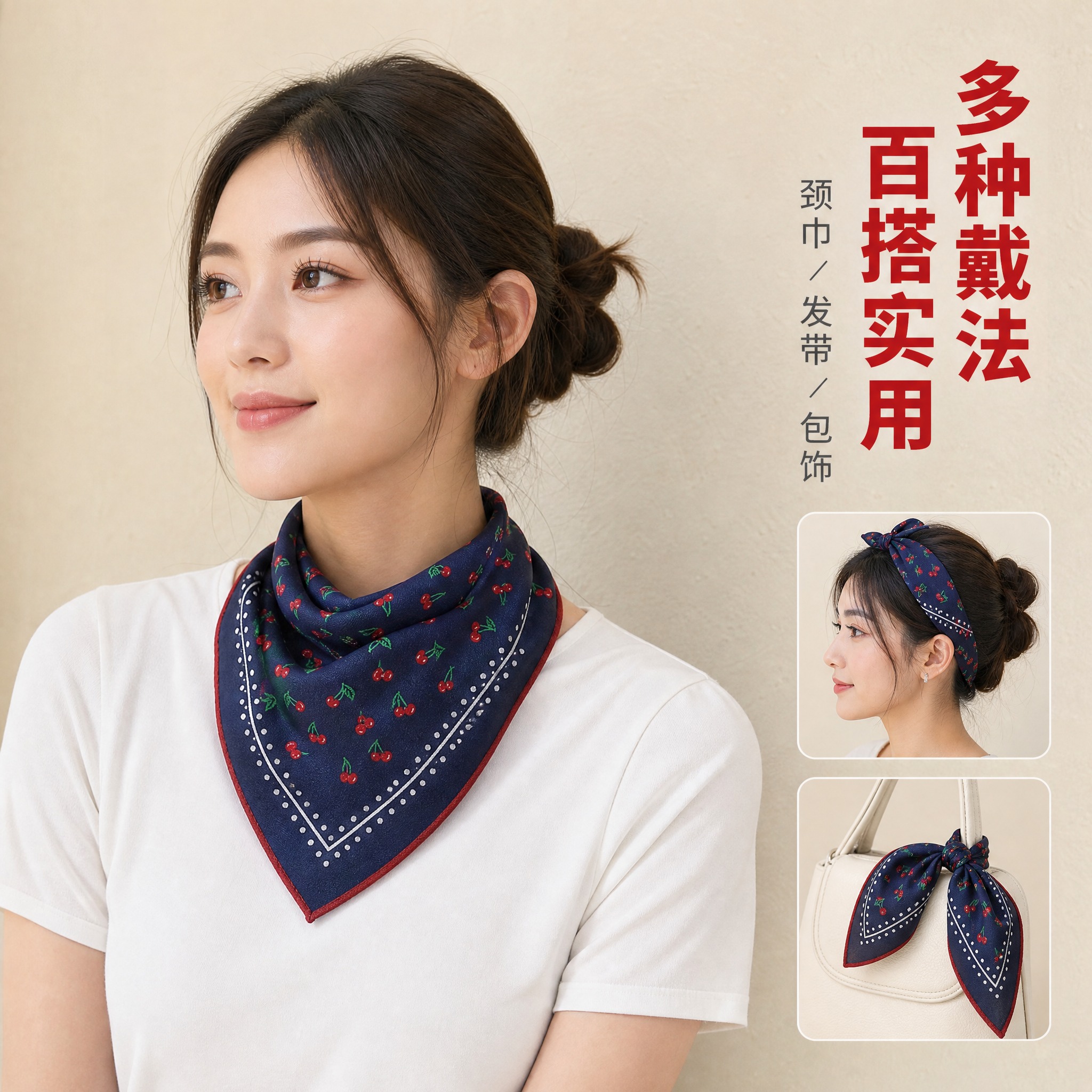[主图-3] 主题：方巾佩戴/使用效果展示。唯一任务：展示方巾… - 图片创意预览