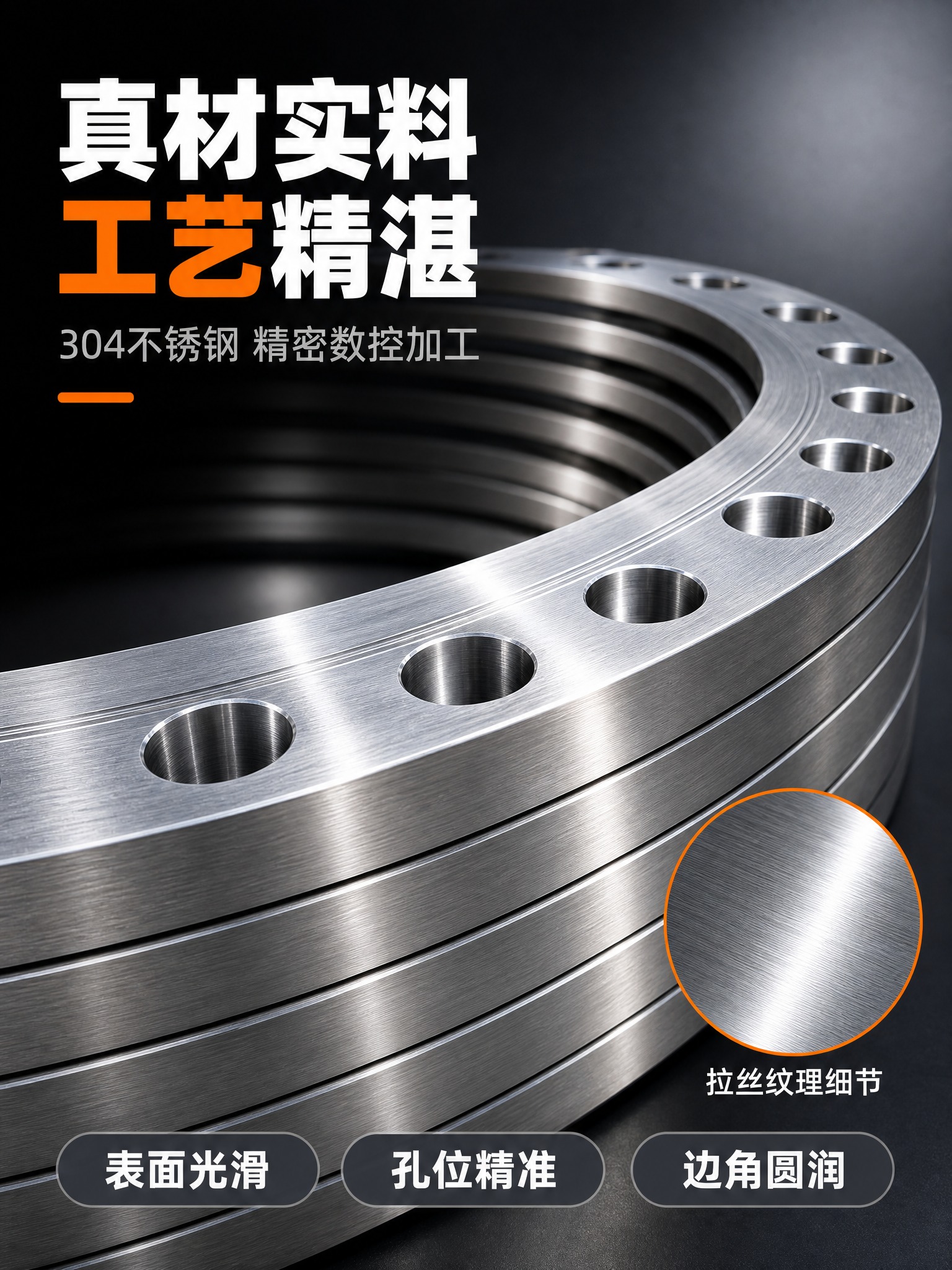 [主图] 大口径不锈钢法兰淘宝3:4竖版主图，工业品质路线，突… - 图片创意预览