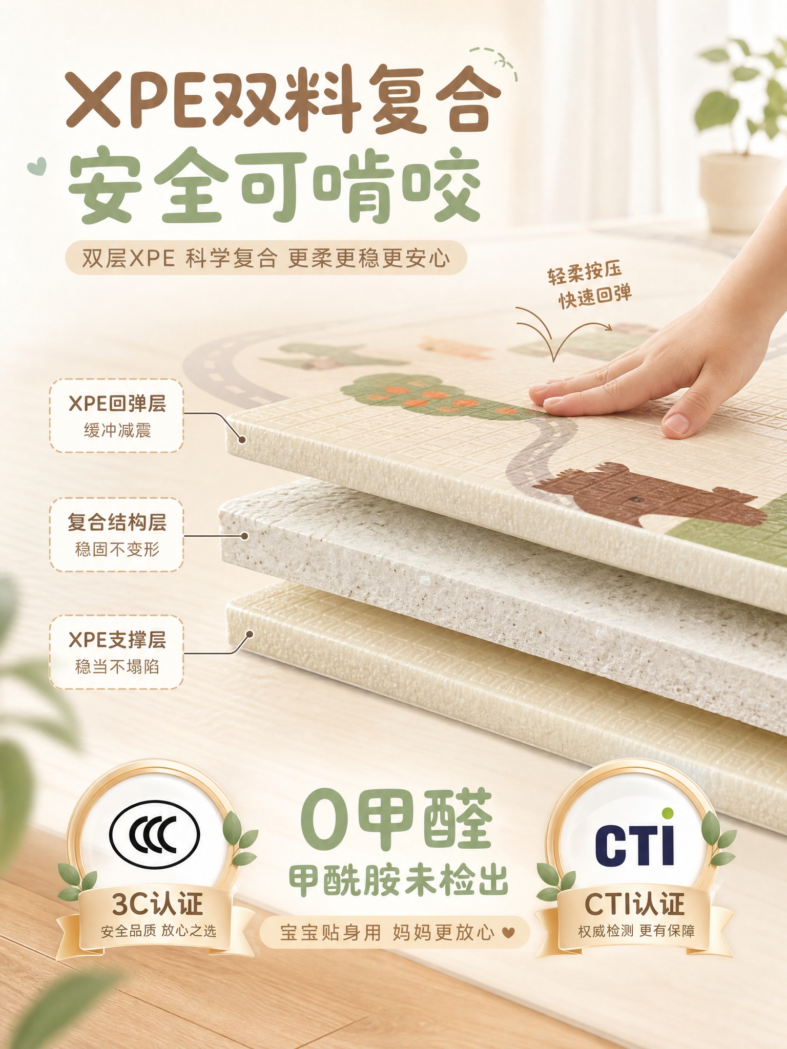 [主图-3] 材质细节与安心背书图 展示XPE+XPE复合材质… - 图片创意预览