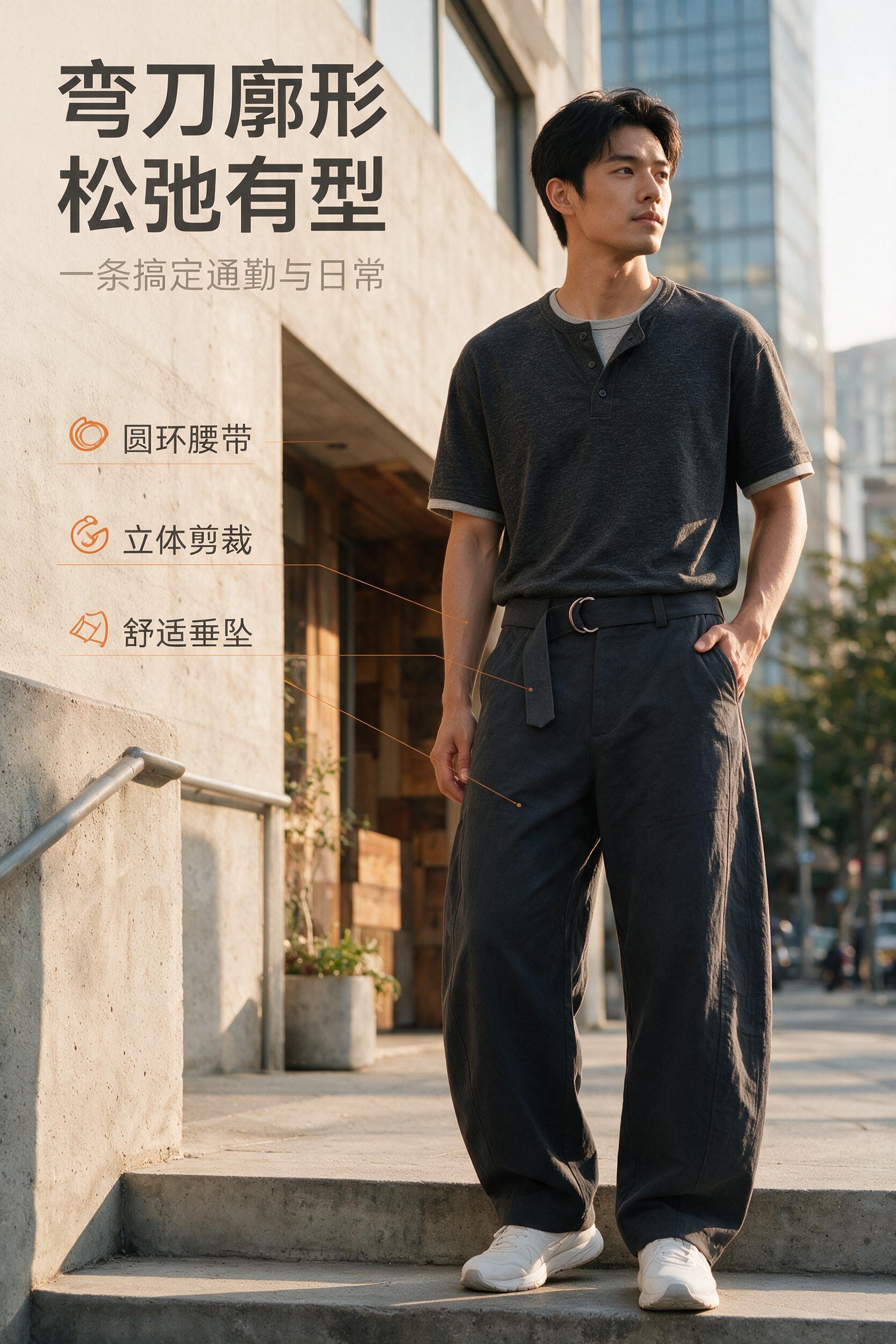 风格头图海报。亚洲男模特，短发干净利落，身形挺拔，气质沉稳。他… - 图片创意预览