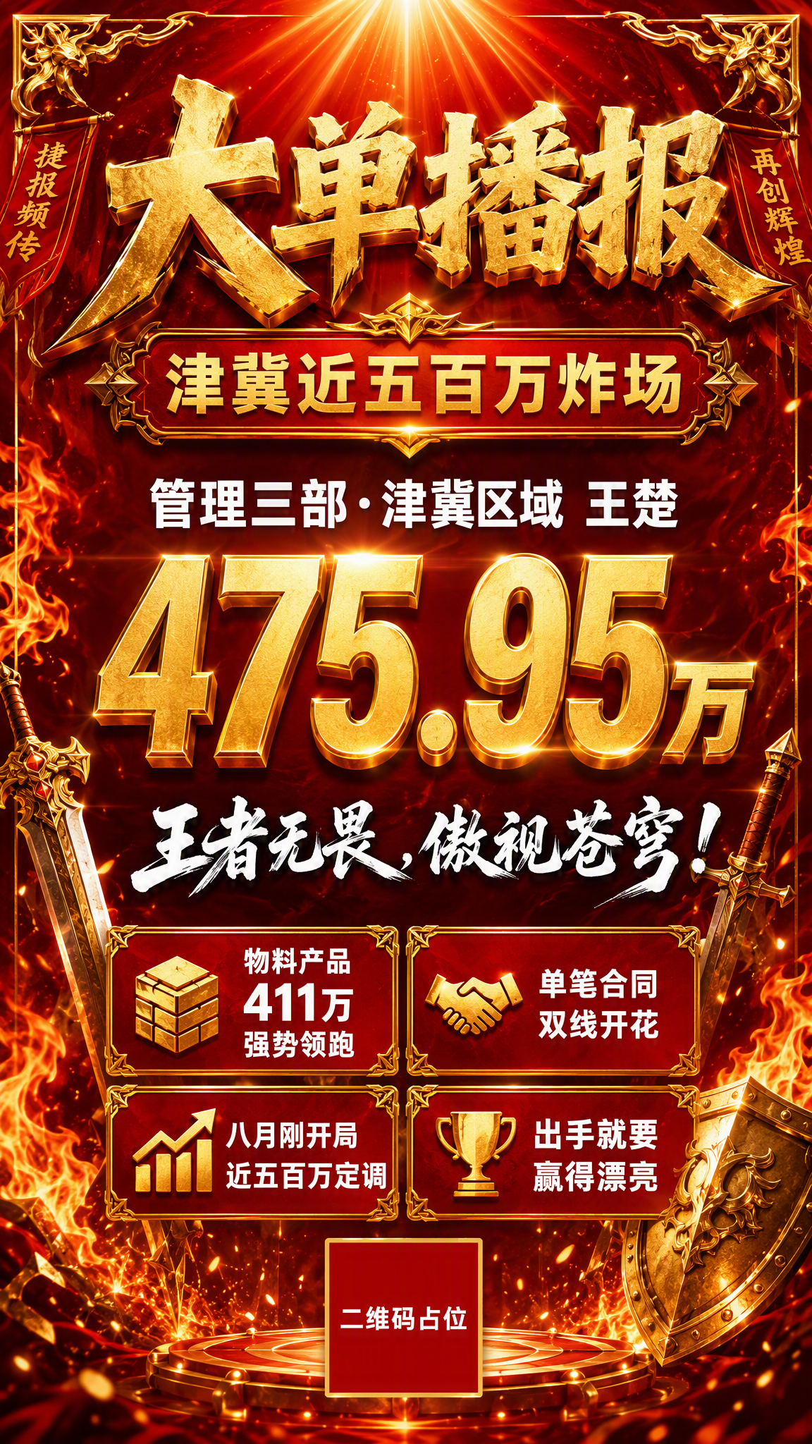 一张企业销售喜报海报，红金大气战报风格，竖版9:16。深红色渐… - 图片创意预览