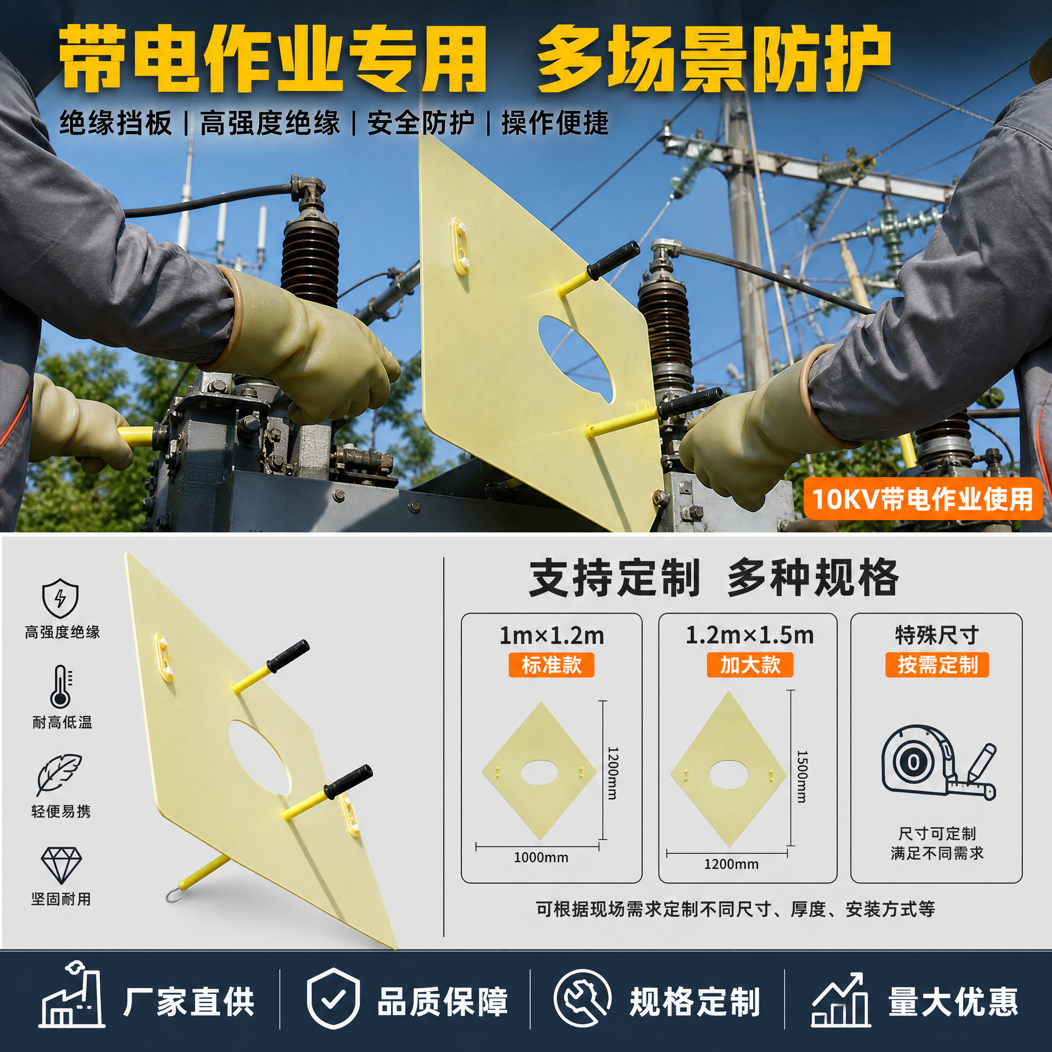 [主图-3] 绝缘挡板使用场景与规格定制图，展示产品在电力作业… - 图片创意预览