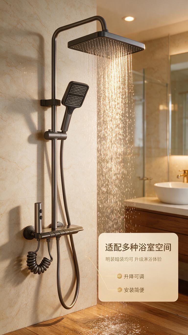 [商品] 使用【图1】枪灰色四功能淋浴花洒套装；保留完整结构与… - 图片创意预览