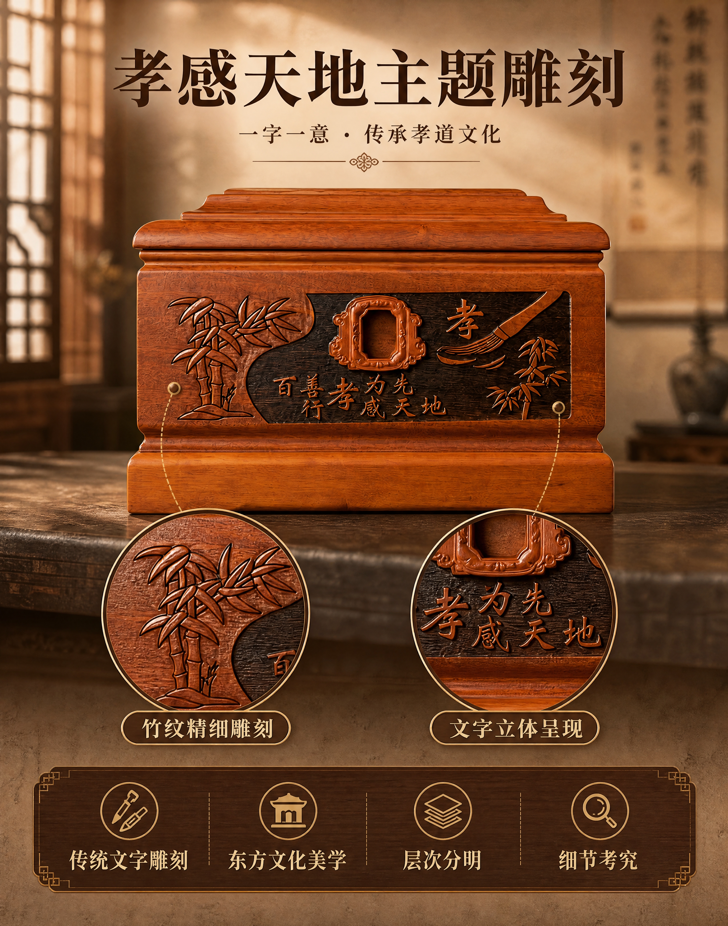 [商品] 使用【图4】孝感天地红花梨骨灰盒正面图；保留正面孝字… - 图片创意预览