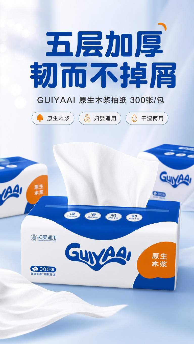 [商品] 使用【图1】GUIYAAI 原生木浆抽纸；保留蓝白橙… - 图片创意预览