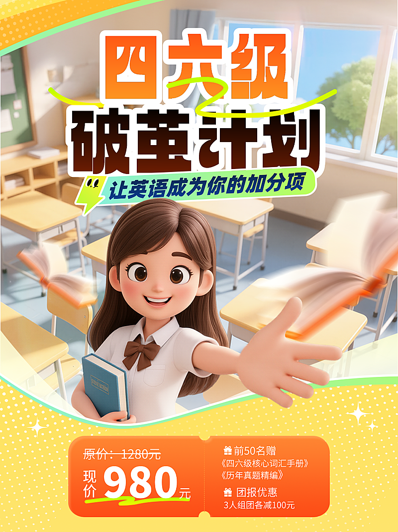 教育培训高等教育四六级课程招生小红书封面